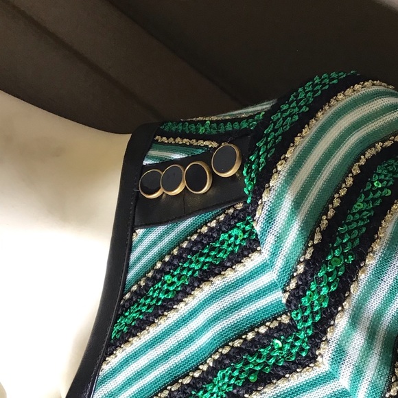 Eva Mendes Adelisa Green Sequin Striped Dress XS - Picture 3 of 8